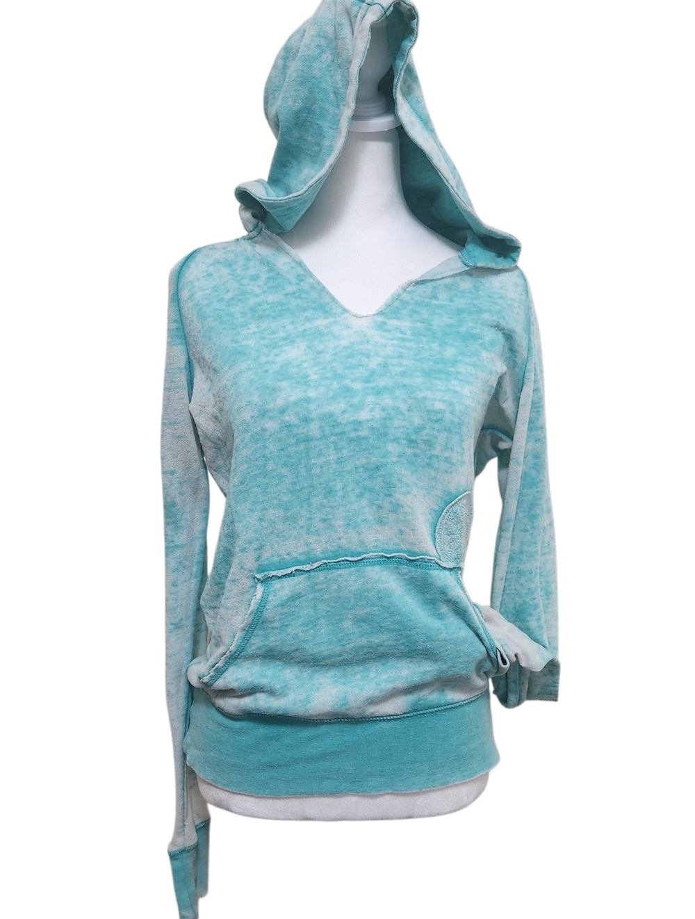 Vtg Billabong Women’s Tie Dye Hoodie Teal White Y2K Surf Medium Swim Cozy Beach